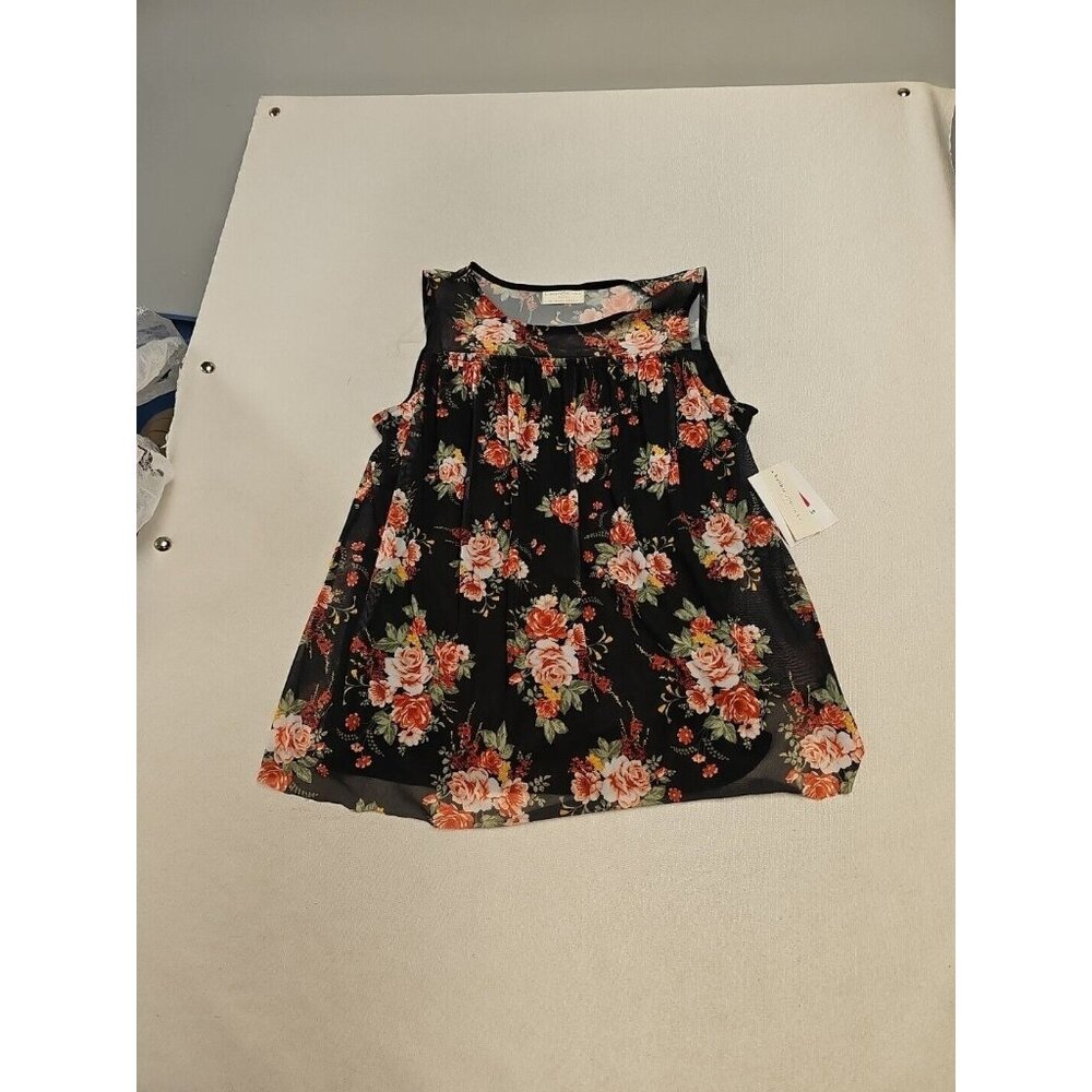 Bobbie Brooks Size S Tank Baby Doll lined Blouse Black Floral Sleeveless New